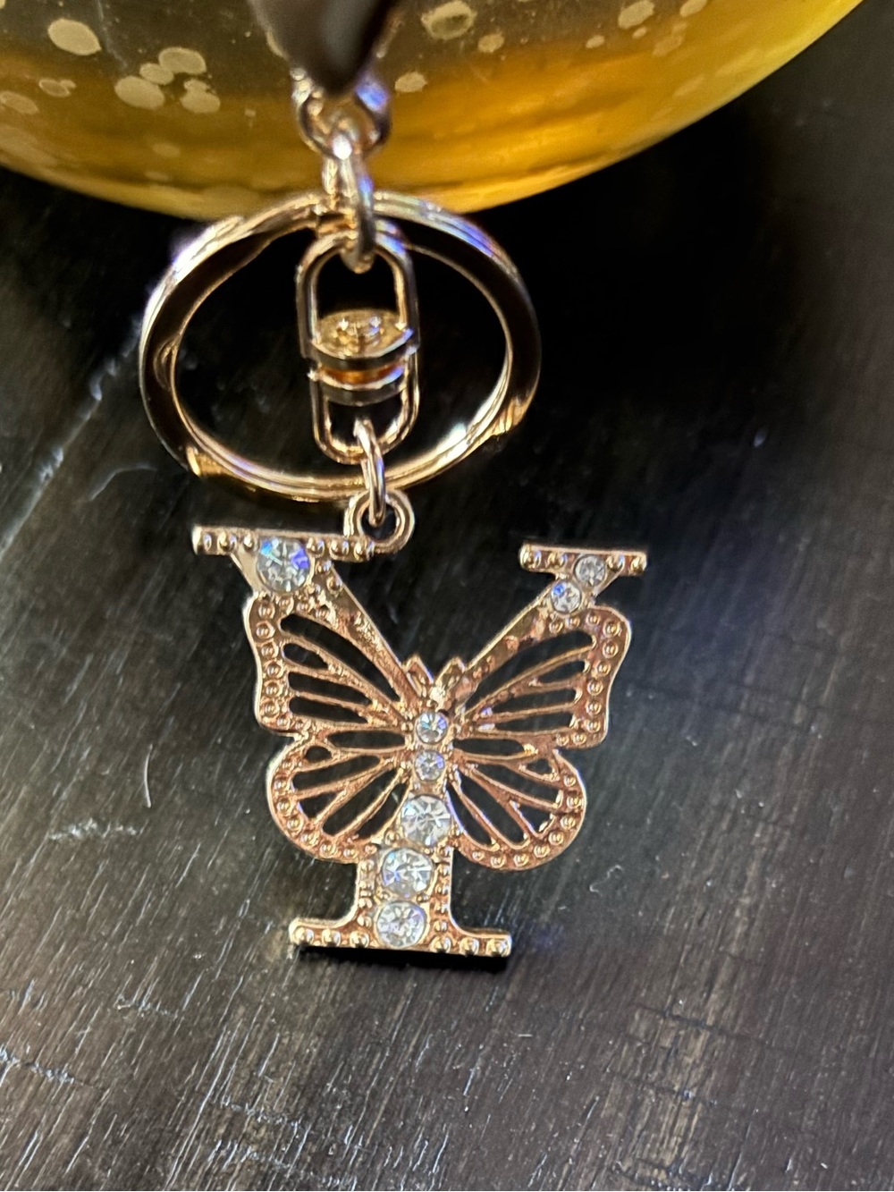 Rhinestone “Y” Gold Butterfly Keychain or Charm 👛